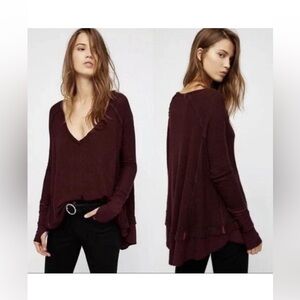 Free People We The Free Maroon Layered Laguna Thermal Waffle Knit Top Size S